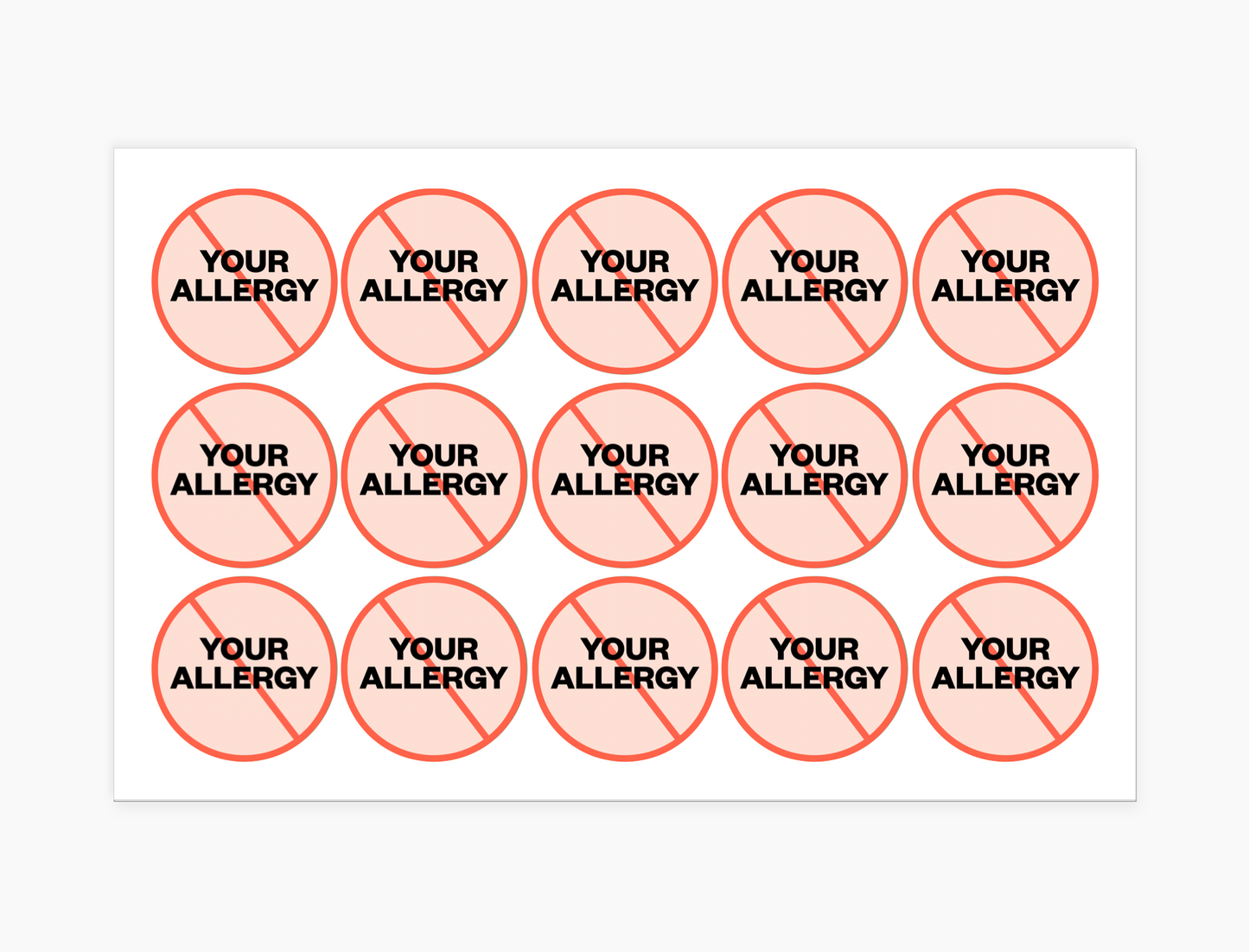 Custom Waterproof Stickers - Single Allergy, 1-1/2 inch round (sheet of 15)