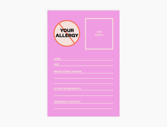 Custom Personal Information Card - Single Allergy (pack of 10 notecards)