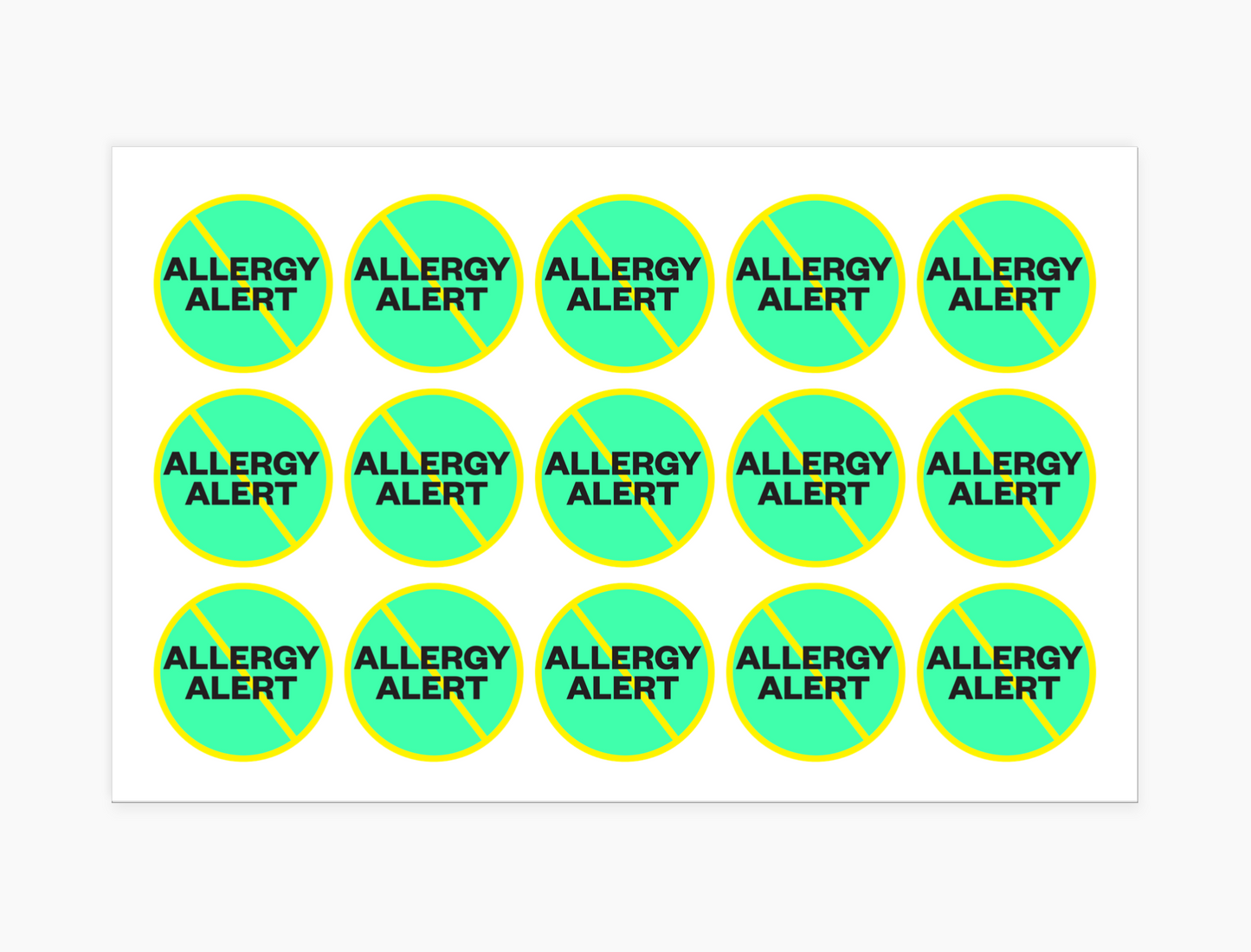 Allergy Alert Waterproof Stickers, 1-1/2 inch round (sheet of 15)