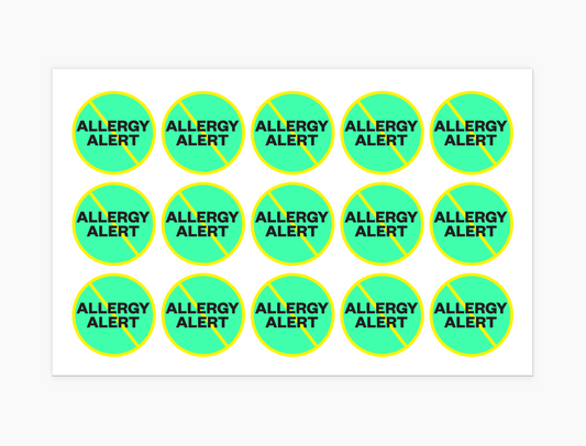 Allergy Alert Waterproof Stickers, 1-1/2 inch round (sheet of 15)