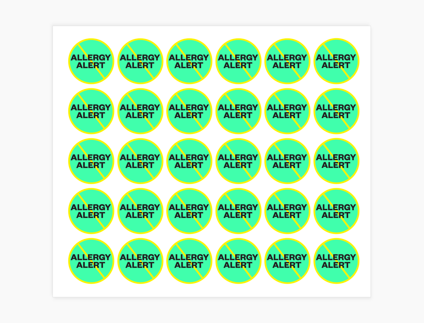 Allergy Alert Waterproof Stickers, 3/4 inch round (sheet of 30)