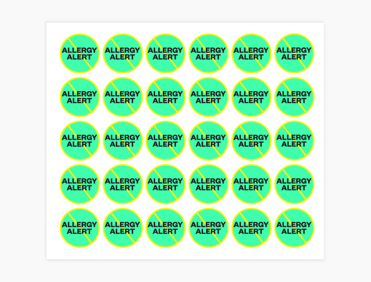 Allergy Alert Waterproof Stickers, 3/4 inch round (sheet of 30)