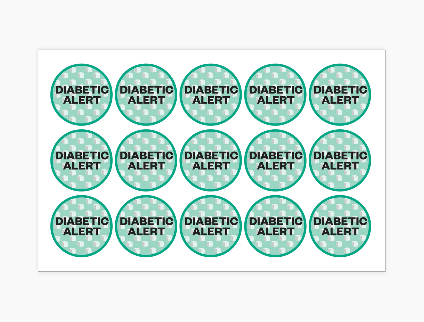 Diabetic Alert Waterproof Stickers, 1-1/2 inch round (sheet of 15)