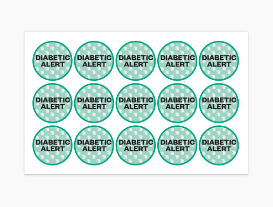 Diabetic Alert Waterproof Stickers, 1-1/2 inch round (sheet of 15)
