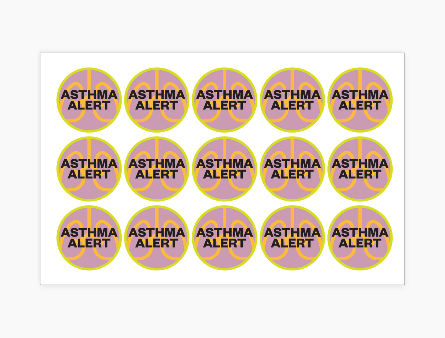 Asthma Alert Waterproof Stickers, 1-1/2 inch round (sheet of 15)