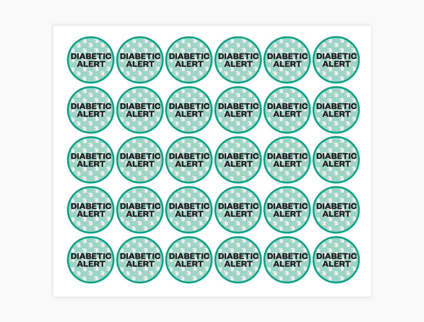 Diabetic Alert Waterproof Stickers, 3/4 inch round (sheet of 30)