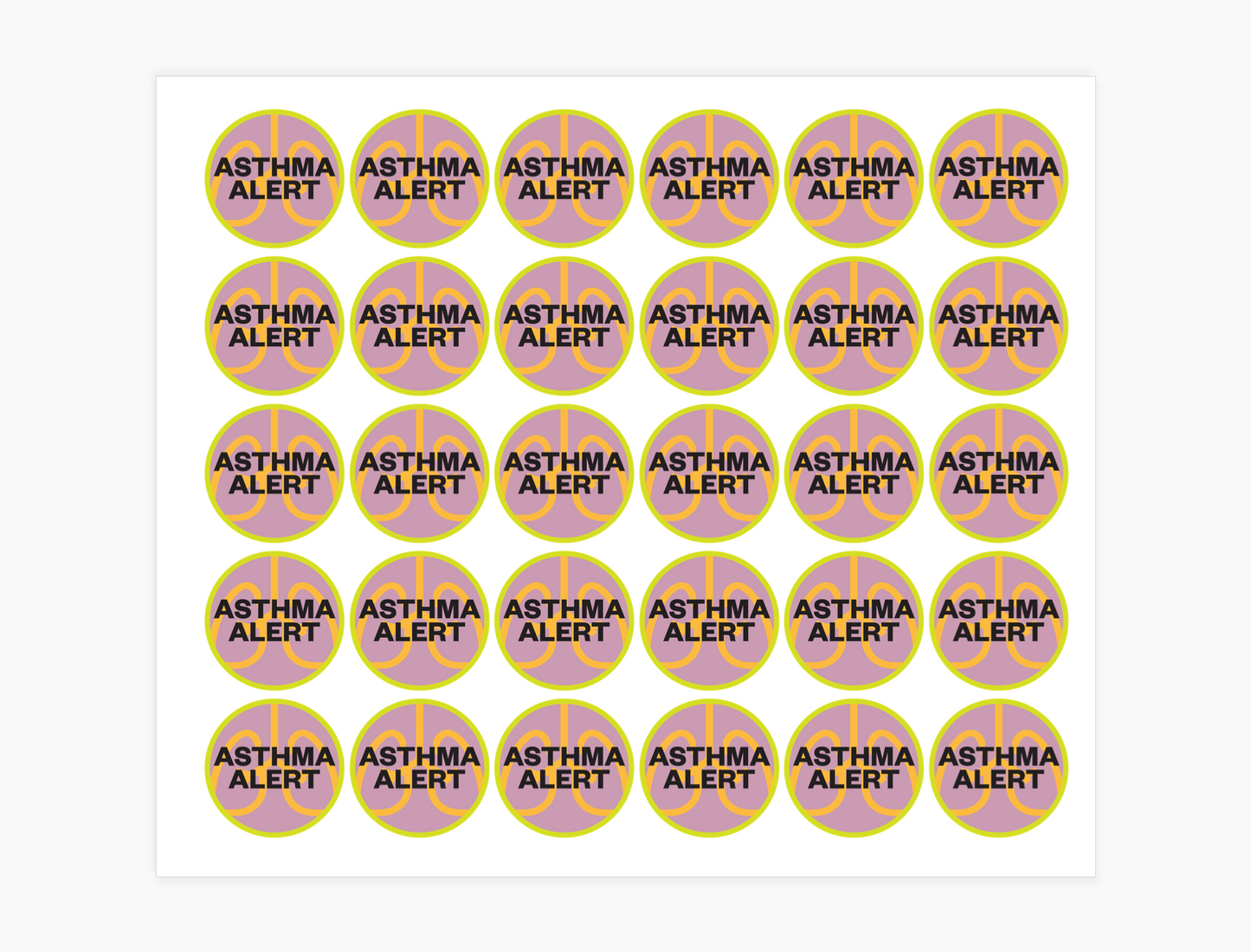 Asthma Alert Waterproof Stickers, 3/4 inch round (sheet of 30)