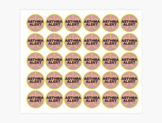 Asthma Alert Waterproof Stickers, 3/4 inch round (sheet of 30)
