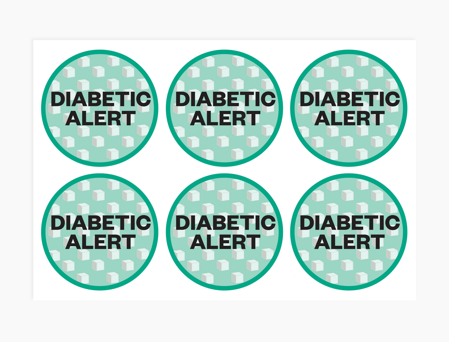 Diabetic Alert Waterproof Stickers, 3 inch round (sheet of 6)