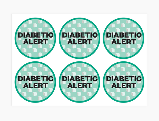 Diabetic Alert Waterproof Stickers, 3 inch round (sheet of 6)