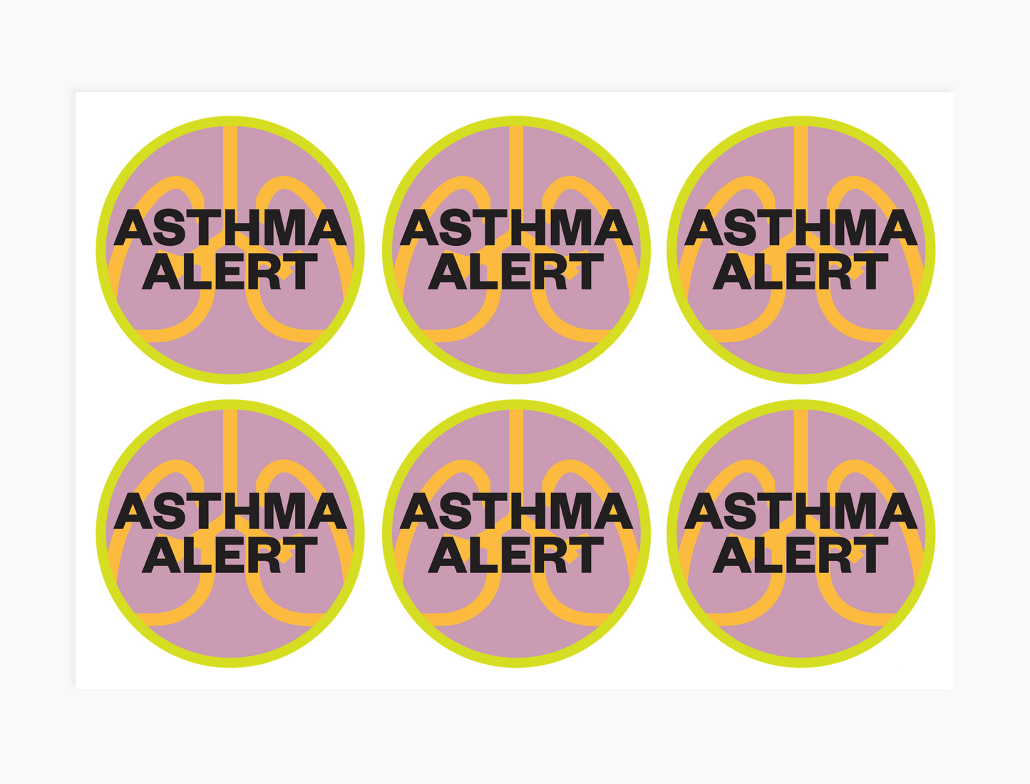 Asthma Alert Waterproof Stickers, 3 inch round (sheet of 6)