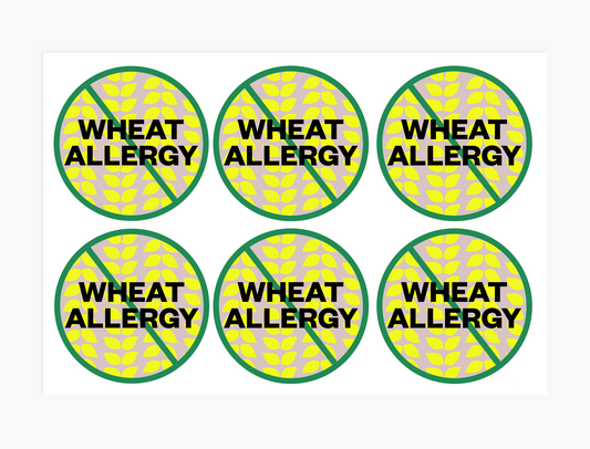 Wheat Allergy Alert Waterproof Stickers - 3 inch round (sheet of 6)