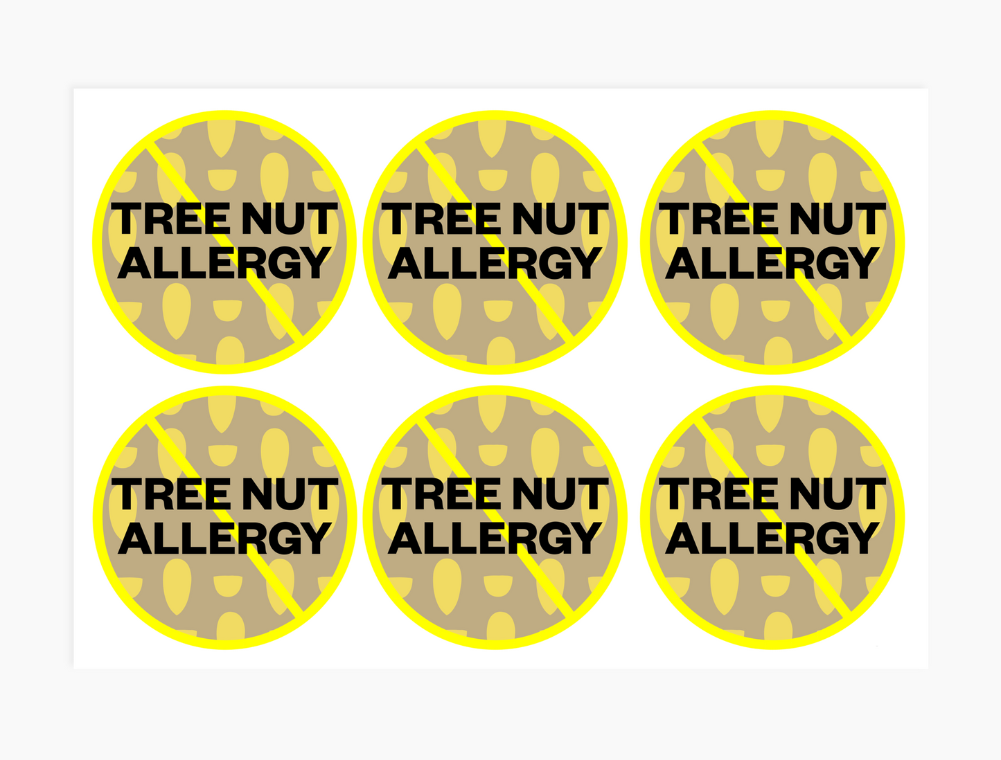 Tree Nut Allergy Alert Waterproof Stickers - 3 inch round (sheet of 6)