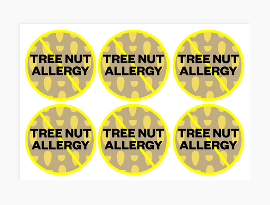 Tree Nut Allergy Alert Waterproof Stickers - 3 inch round (sheet of 6)