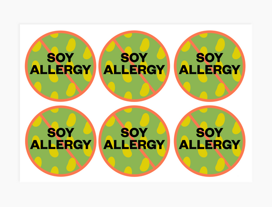 Soy Allergy Alert Waterproof Stickers - 3 inch round (sheet of 6)
