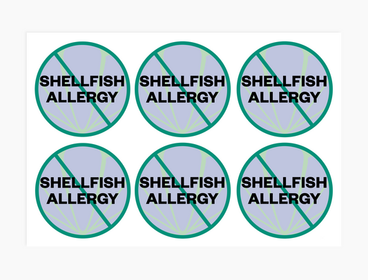 Shellfish Allergy Alert Waterproof Stickers - 3 inch round (sheet of 6)