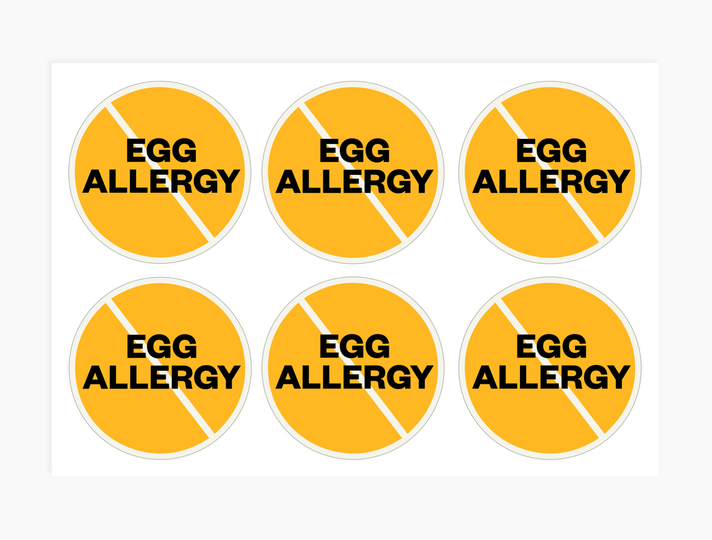 Egg Allergy Alert Waterproof Stickers - 3 inch round (sheet of 6)