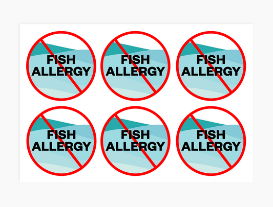 Fish Allergy Alert Waterproof Stickers - 3 inch round (sheet of 6)