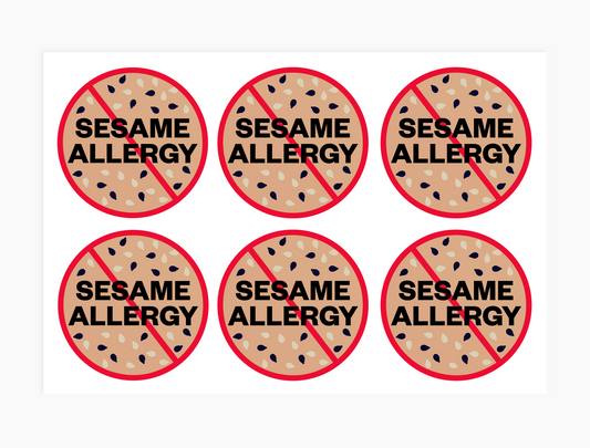Sesame Allergy Waterproof Stickers, 3 inch round (sheet of 6)