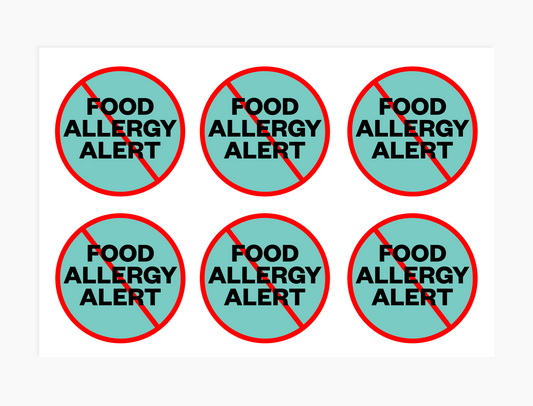 Food Allergy Alert Waterproof Stickers, 3 inch round (sheet of 6)