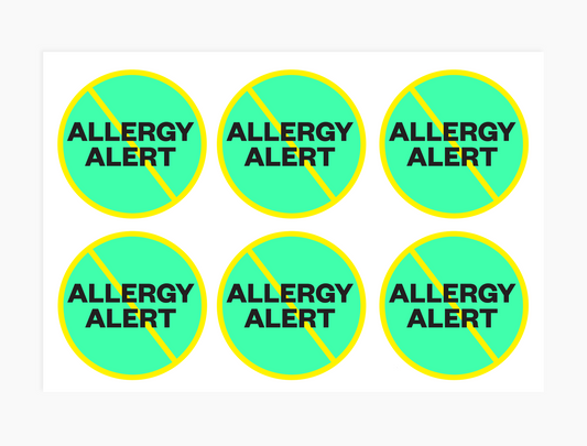Allergy Alert Waterproof Stickers, 3 inch round (sheet of 6)