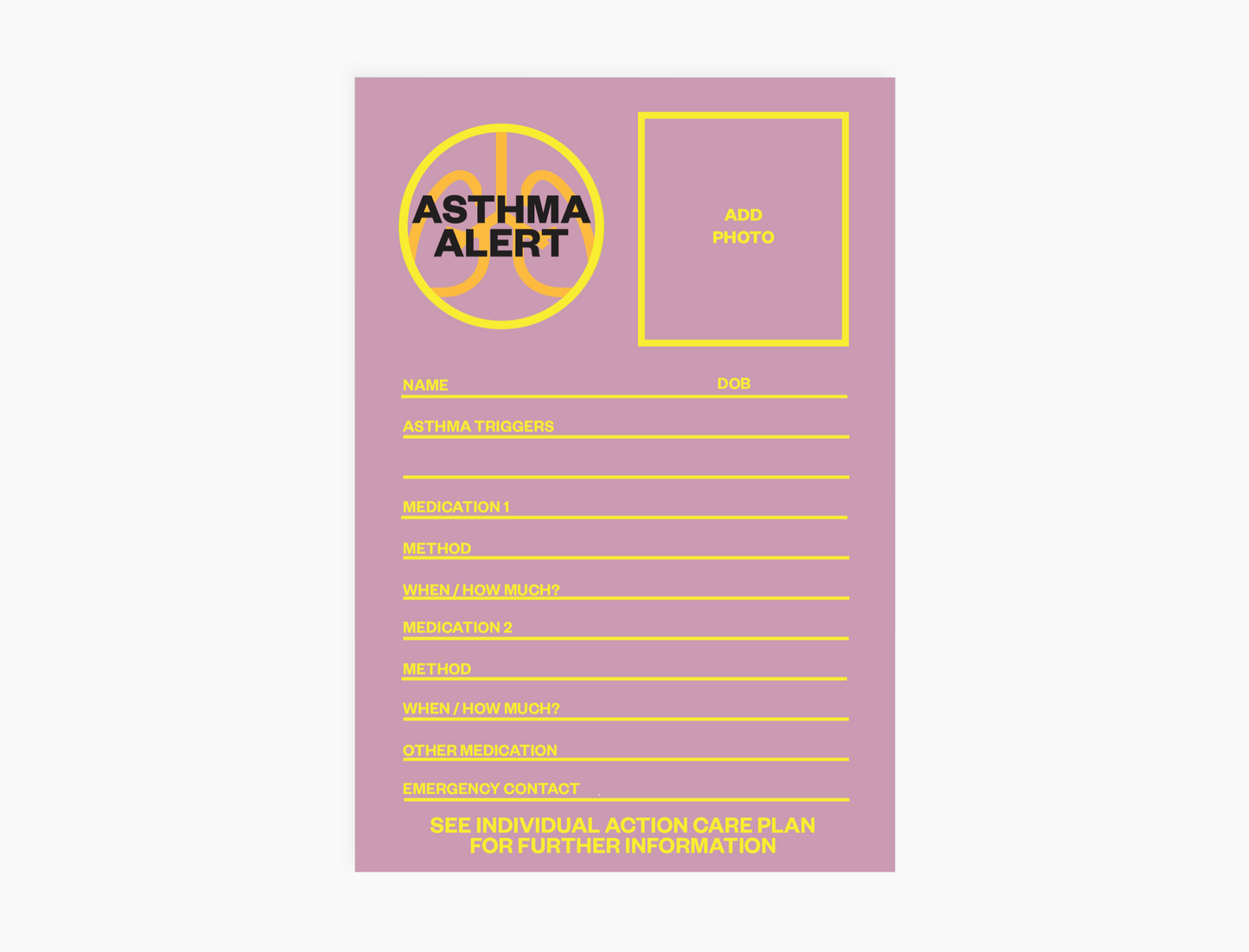 Personal Asthma Alert Information Card (pack of 5 notecards)