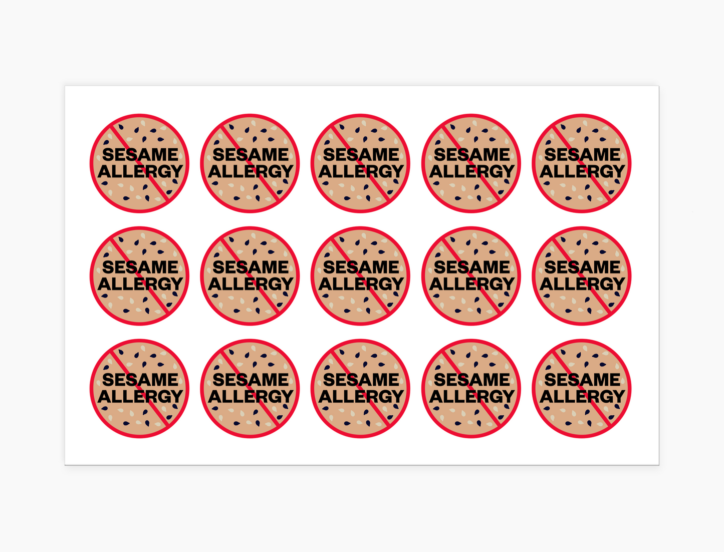 Sesame Allergy Waterproof Stickers, 1-1/2 inch round (sheet of 15)