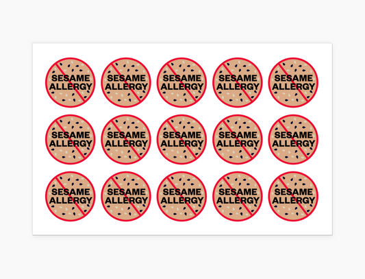 Sesame Allergy Waterproof Stickers, 1-1/2 inch round (sheet of 15)
