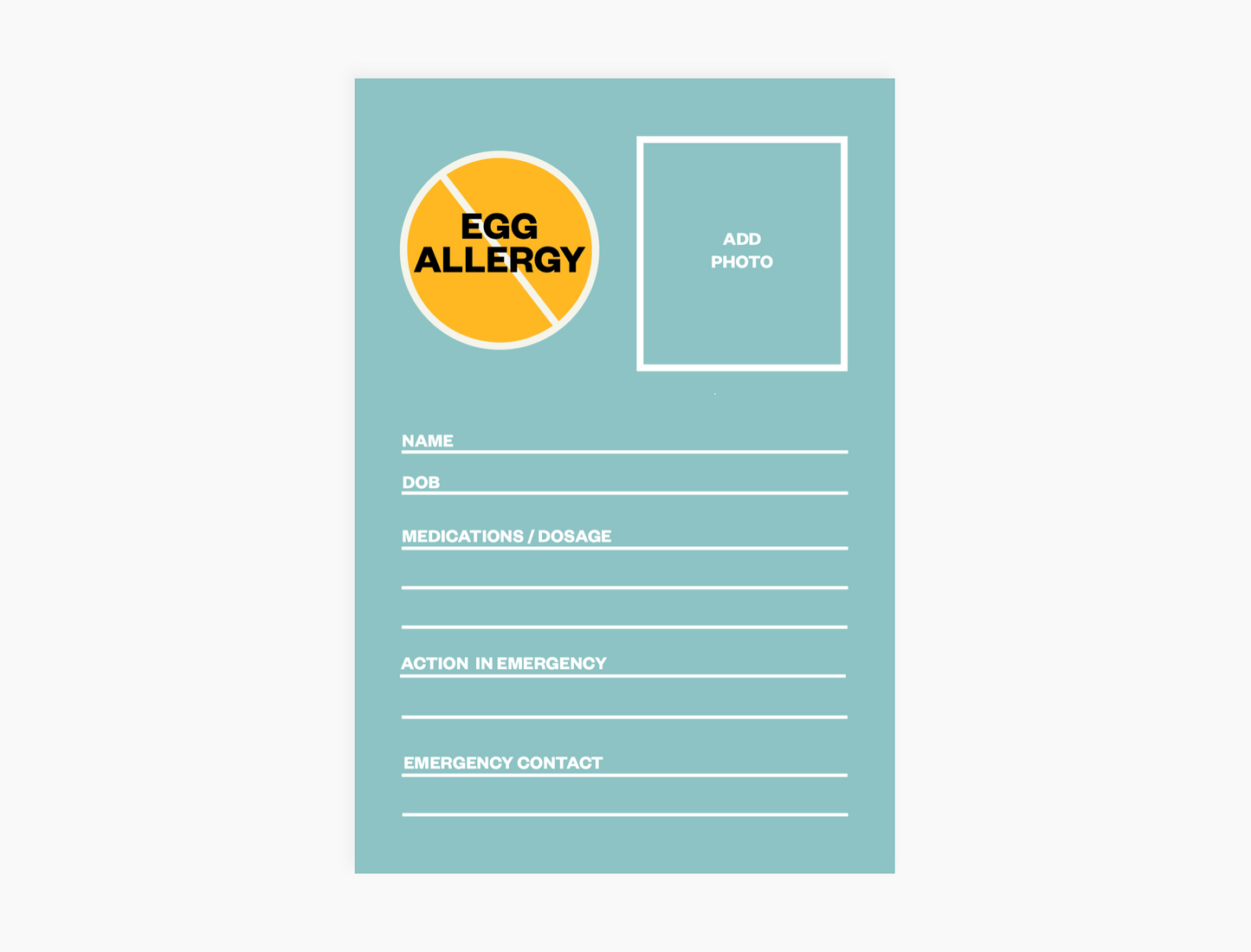 Personal Allergy Information Card - Egg (pack of 5 notecards)