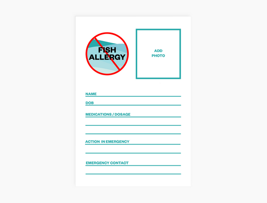 Personal Allergy Information Card - Fish (pack of 5 notecards)