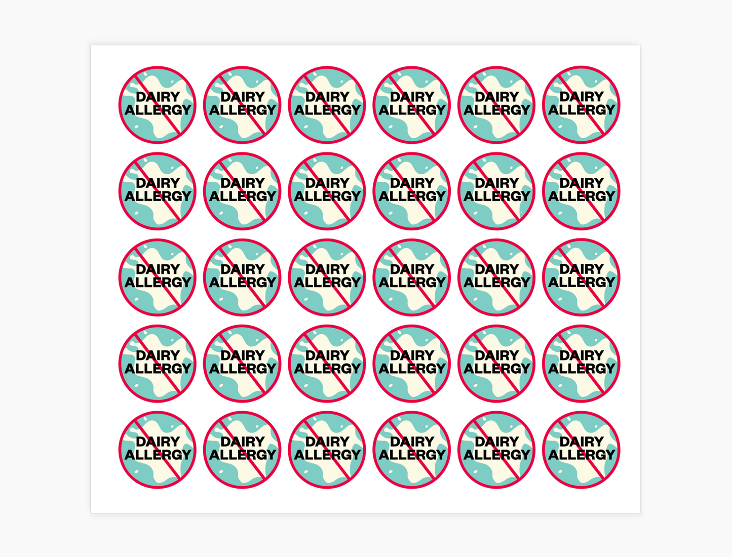 Dairy Waterproof Stickers, 3/4 inch round (Sheet of 30)