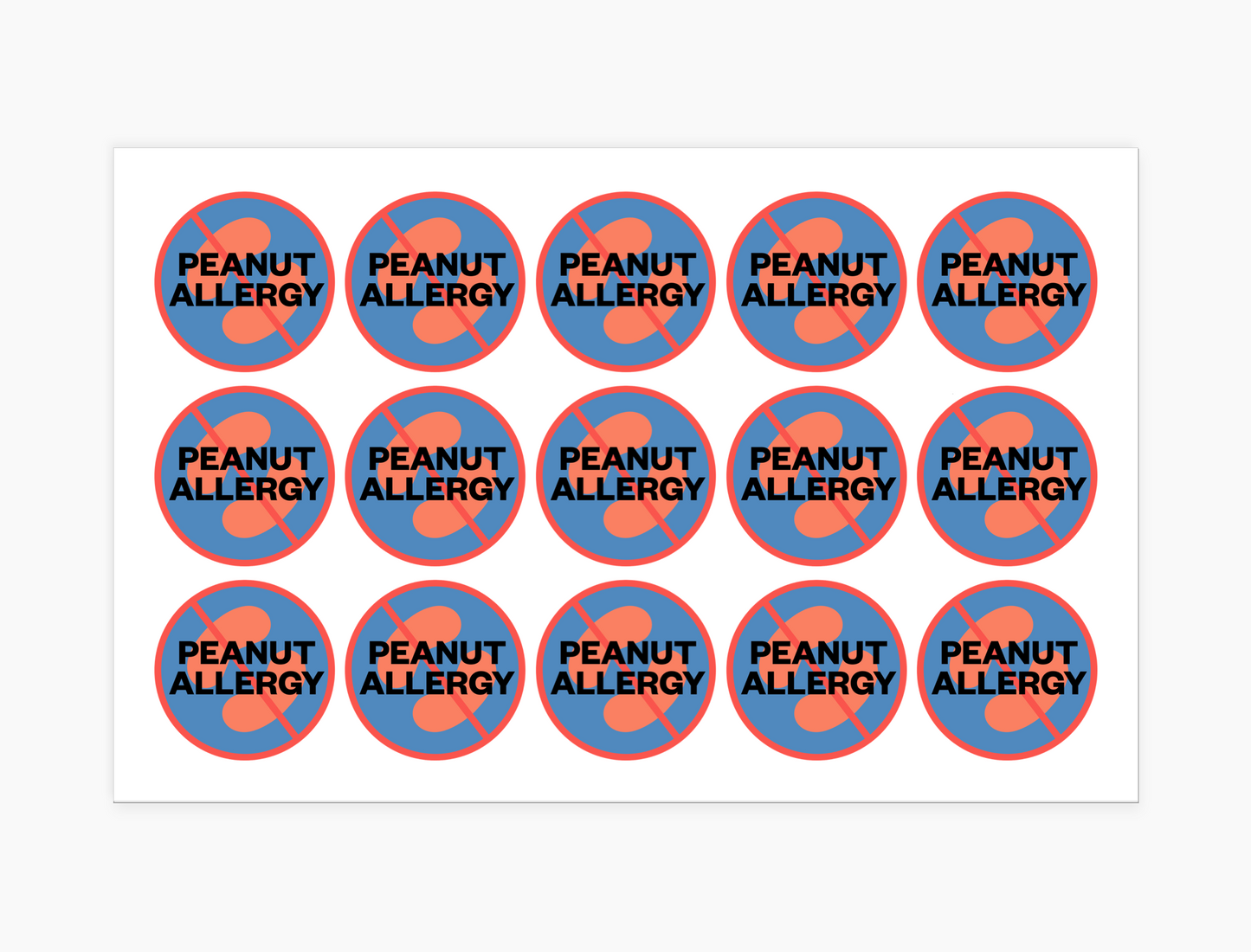 Peanut Allergy Waterproof Stickers, 1-1/2 inch round (sheet of 15)