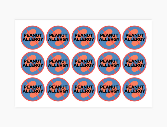 Peanut Allergy Waterproof Stickers, 1-1/2 inch round (sheet of 15)