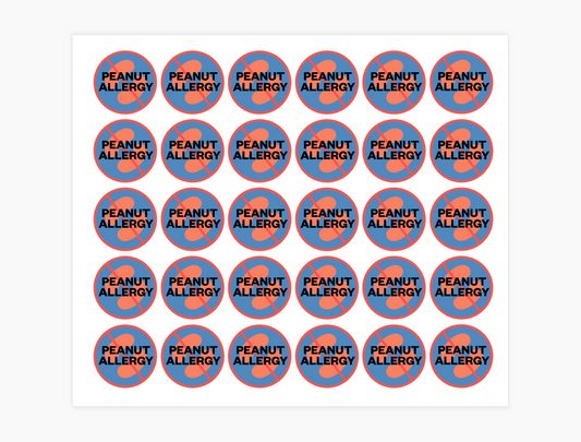 Peanut Allergy Waterproof Stickers, 3/4 inch round (sheet of 30)