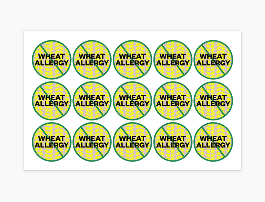 Wheat Allergy Waterproof Stickers, 1-1/2 inch round (sheet of 15)