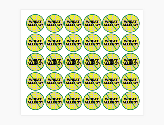 Wheat Allergy Waterproof Stickers, 3/4 round (Sheet of 30)