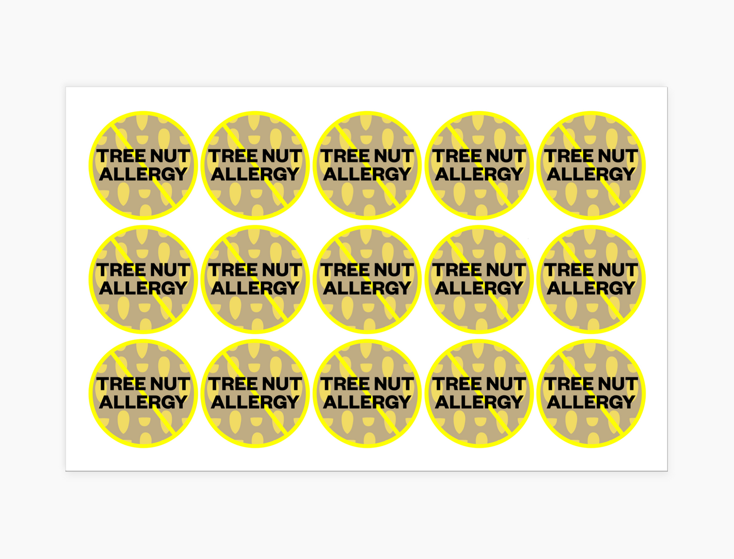 Tree Nut Allergy Waterproof Stickers, 1-1/2 inch round (sheet of 15)
