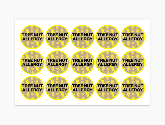Tree Nut Allergy Waterproof Stickers, 1-1/2 inch round (sheet of 15)