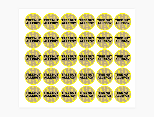 Tree Nut Allergy Waterproof Stickers, 3/4 inch round (sheet of 30)