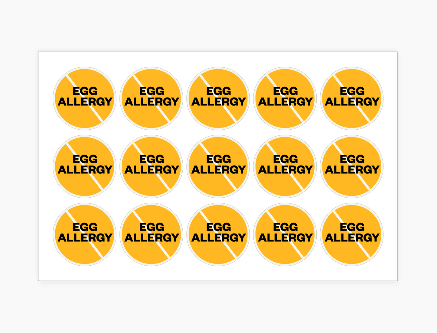 Egg Allergy Waterproof Stickers, 1-1/2 inch round (sheet of 15)