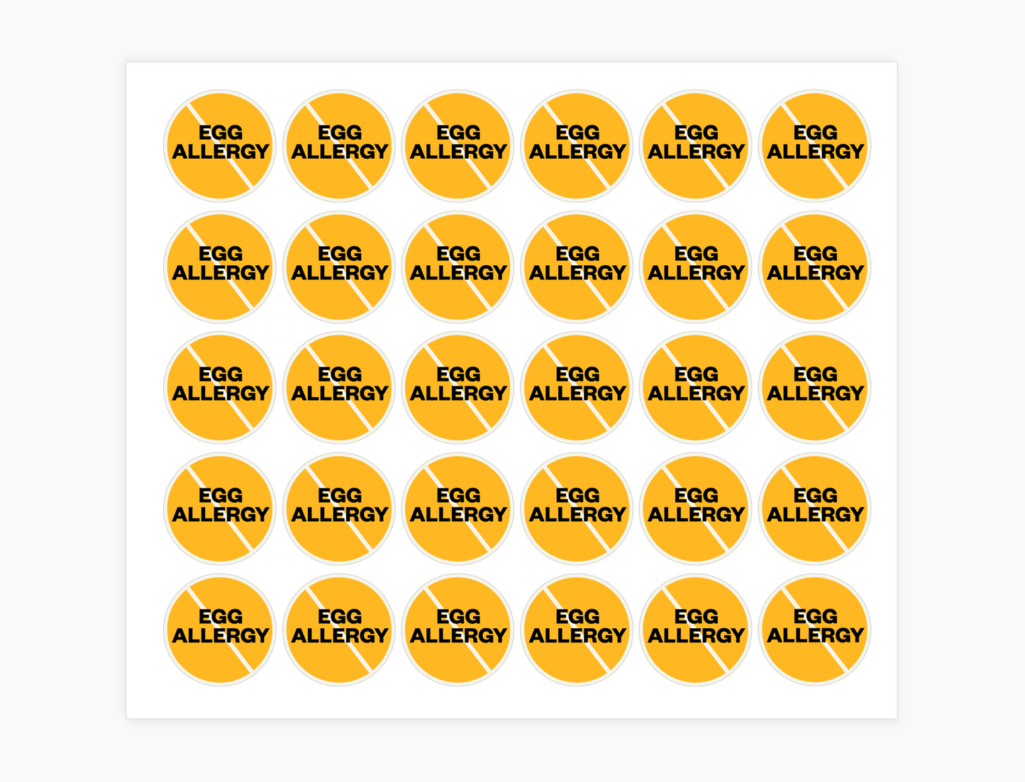 Egg Allergy Waterproof Stickers, 3/4 inch round (sheet of 30)
