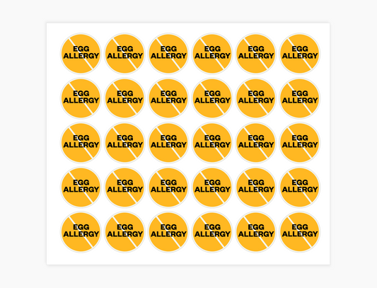 Egg Allergy Waterproof Stickers, 3/4 inch round (sheet of 30)