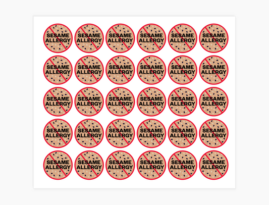 Sesame Allergy Waterproof Stickers, 3/4 inch round (sheet of 30)