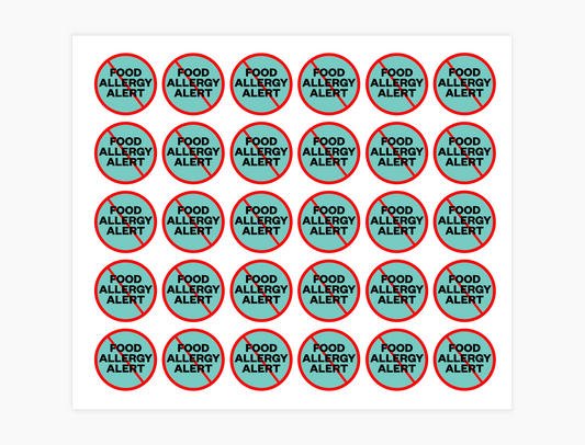 Food Allergy Waterproof Stickers, 3/4 inch round (sheet of 30)