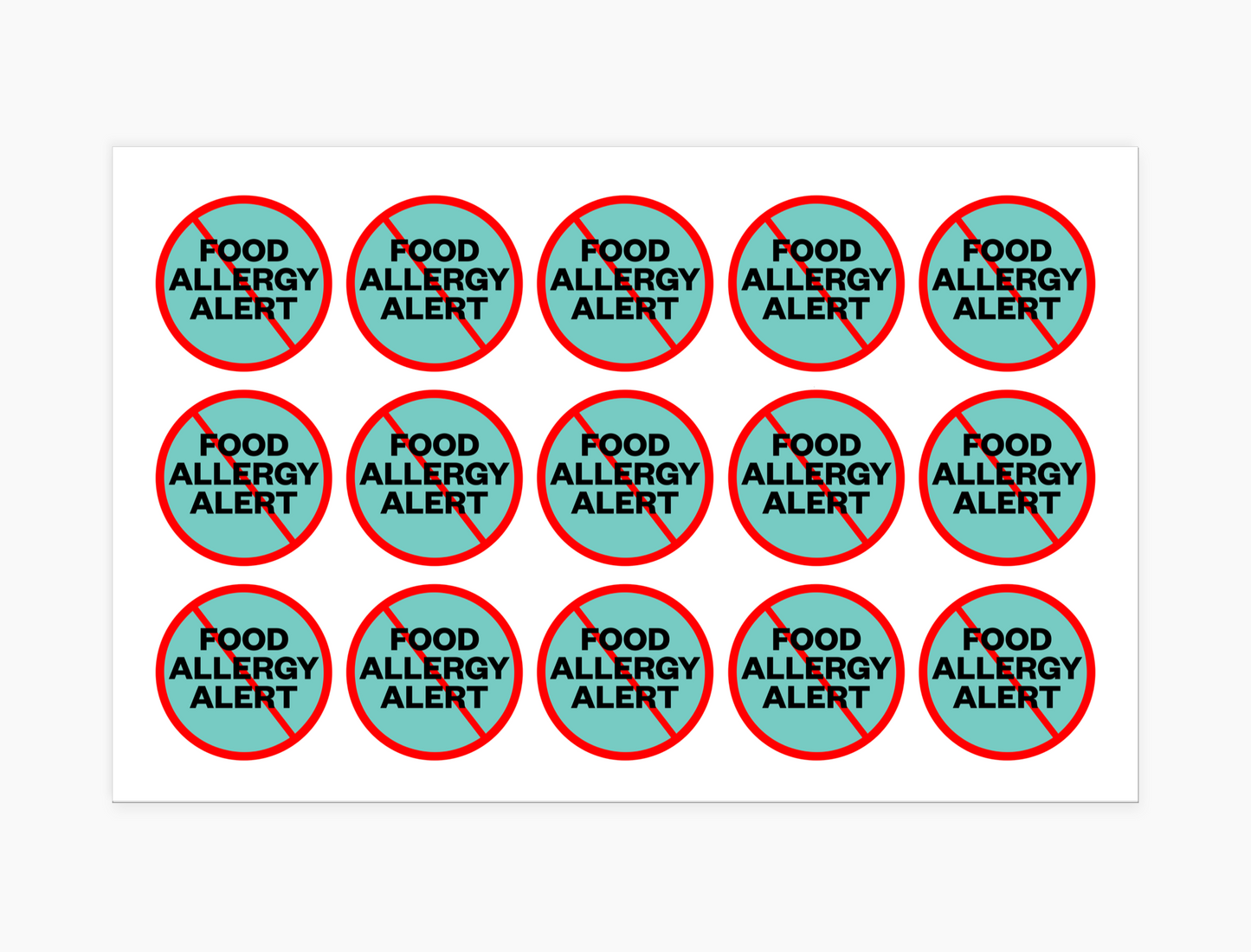 Food Allergy Waterproof Stickers, 1-1/2 inch round (sheet of 15)