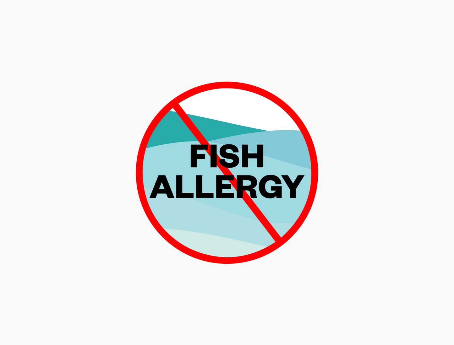Fish Allergy Waterproof Stickers, 1-1/2 inch round (sheet of 15)