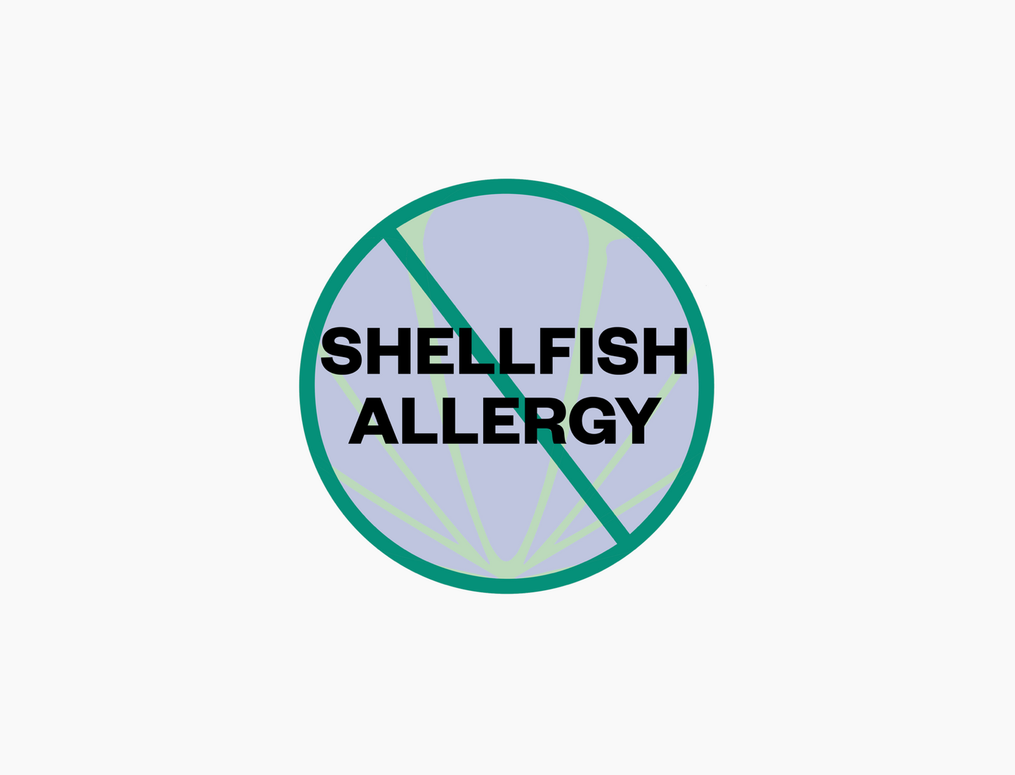 Shellfish Allergy Waterproof Stickers, 1-1/2 inch round (sheet of 15)