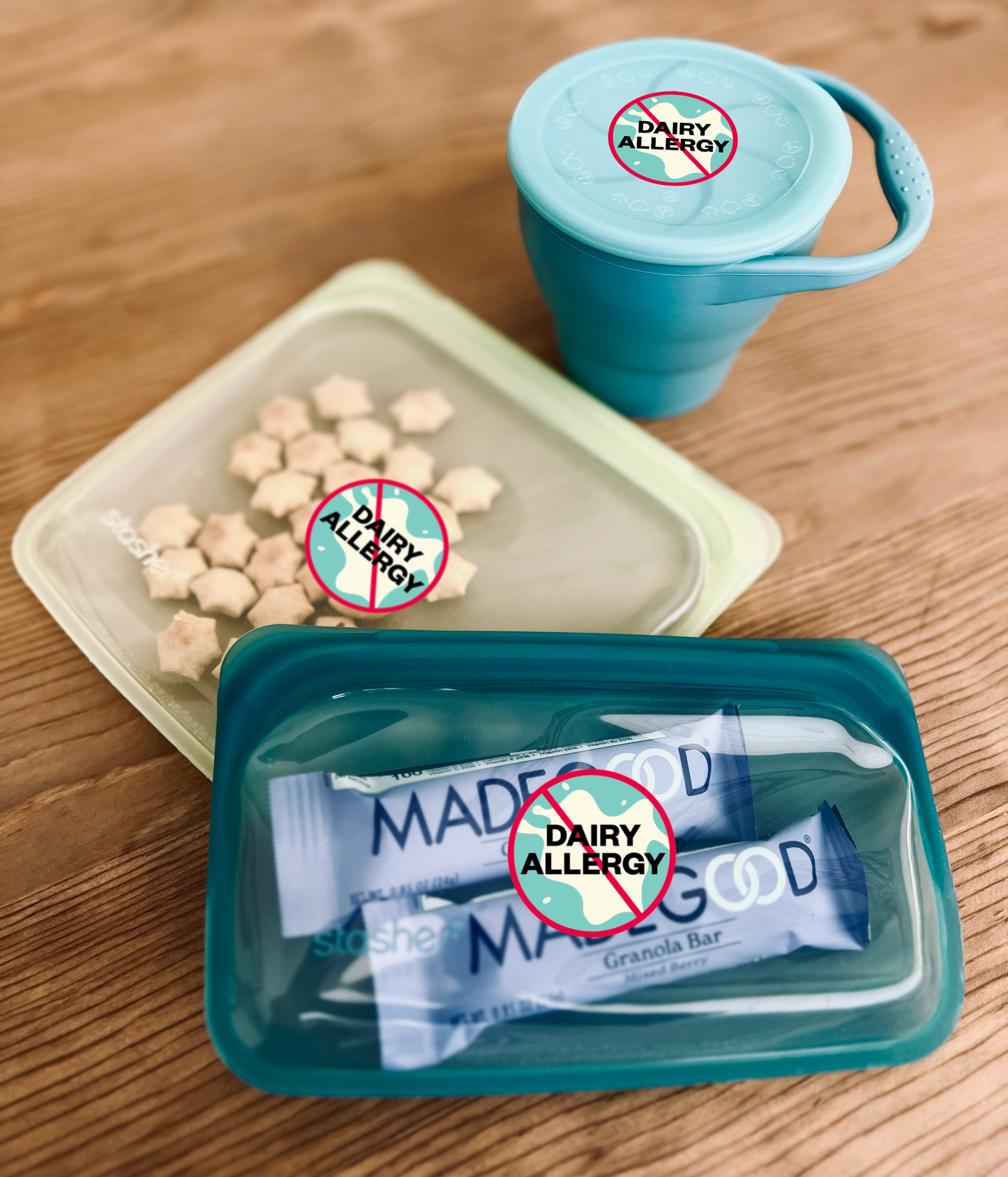 Dairy Allergy Waterproof Stickers, 1-1/2 inch round (sheet of 15)