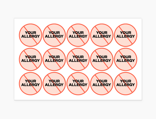 Custom Waterproof Stickers - Single Allergy, 1-1/2 inch round (sheet of 15)