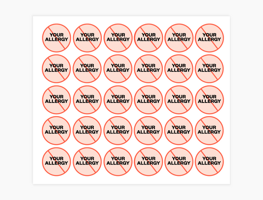 Custom Waterproof Stickers - Single Allergy, 3/4 inch round (sheet of 30)